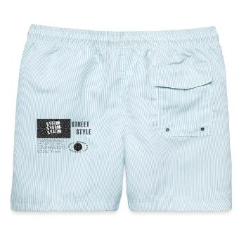 Streetwear Style Kollektion - Männer Badeshorts - hellblau gestreift - Hinten - AI Model Male 178 light (178cm)