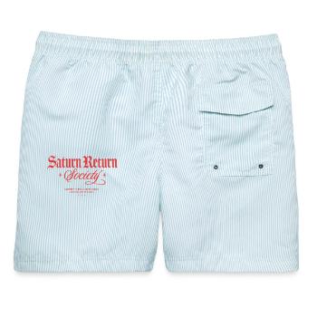 Saturn Return Society - Männer Badeshorts - hellblau gestreift - Hinten - AI Model Male 178 light (178cm)
