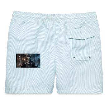 Tites: Totenkönig der Schatten - Männer Badeshorts - hellblau gestreift - Hinten - AI Model Male 178 light (178cm)