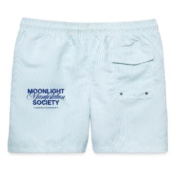 Moonlight Manifestation Society - Männer Badeshorts - hellblau gestreift - Hinten - AI Model Male 178 light (178cm)