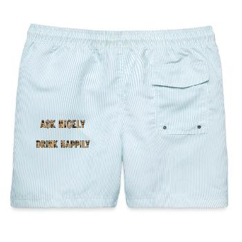 Ask Nicely Drink Happily - Männer Badeshorts - hellblau gestreift - Hinten - AI Model Male 178 light (178cm)