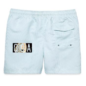 Flughafen Genua GOA - Männer Badeshorts - hellblau gestreift - Hinten - AI Model Male 178 light (178cm)