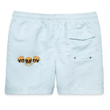 Drei Schädel – Schädel-Trio - Männer Badeshorts - hellblau gestreift - Hinten - AI Model Male 178 light (178cm)