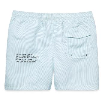 SUCHT NICHT JEDER DAS GLEICHE? JEDER NACH LIEBE ? - Männer Badeshorts - hellblau gestreift - Hinten - AI Model Male 178 light (178cm)