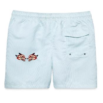 Twin Fox Spirits – Vintage-Strickstil - Männer Badeshorts - hellblau gestreift - Hinten - AI Model Male 178 light (178cm)