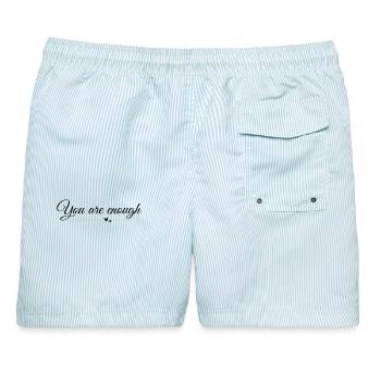 Du bist genug! - Männer Badeshorts - hellblau gestreift - Hinten - AI Model Male 178 light (178cm)