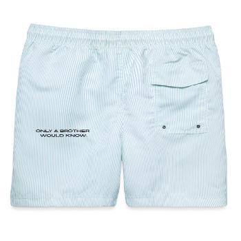 "Only a brother would know." - Männer Badeshorts - hellblau gestreift - Hinten - AI Model Male 178 light (178cm)