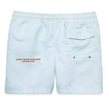 Maybe I Died Of Covid In 2022 - Männer Badeshorts - hellblau gestreift - Hinten - AI Model Male 178 light (178cm)