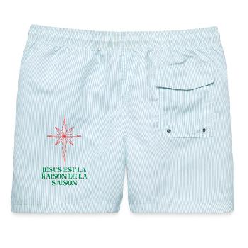 Weihnachtsstern mit religiösem Zitat - Männer Badeshorts - hellblau gestreift - Hinten - AI Model Male 178 light (178cm)