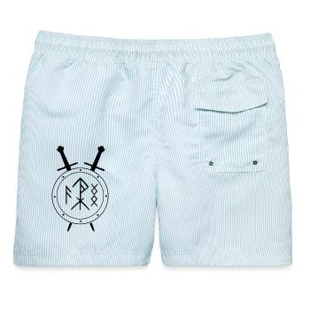 Wikinger Design - Germanen - Männer Badeshorts - hellblau gestreift - Hinten - AI Model Male 178 light (178cm)