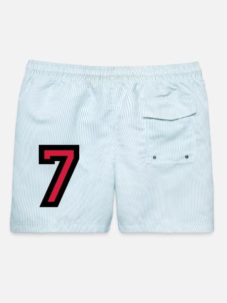 Zahl 7 - Nummer 7 (Rot) Nr. 7 - Männer Badeshorts - hellblau gestreift