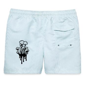 Zauberpilze, Magic Mushrooms, Tropfen - Männer Badeshorts - hellblau gestreift - Hinten - AI Model Male 178 light (178cm)