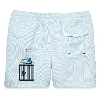 LASS MICH RAUS - Männer Badeshorts - hellblau gestreift - Hinten - AI Model Male 178 light (178cm)
