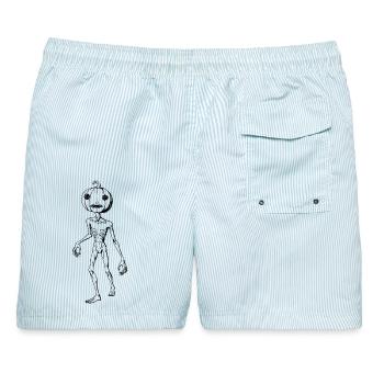Kabocha-Albtraum – Schwarz - Männer Badeshorts - hellblau gestreift - Hinten - AI Model Male 178 light (178cm)