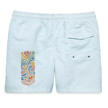 Abstract Blossom - Männer Badeshorts - hellblau gestreift - Hinten - AI Model Male 178 light (178cm)