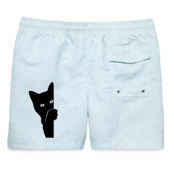 Peekaboo Cat - Männer Badeshorts - hellblau gestreift - Hinten - AI Model Male 178 light (178cm)