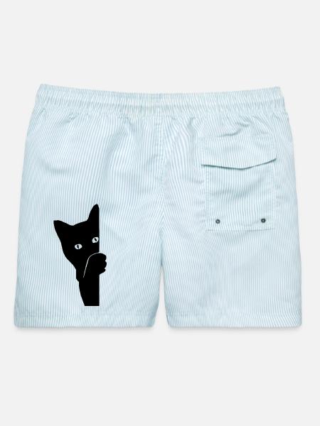 Peekaboo Cat - Männer Badeshorts - hellblau gestreift