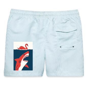 Schwan trifft Hai #2 - Männer Badeshorts - hellblau gestreift - Hinten - AI Model Male 178 light (178cm)