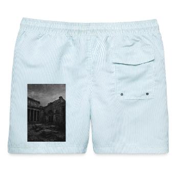 Monochrome Ruine im Verfall - Männer Badeshorts - hellblau gestreift - Hinten - AI Model Male 178 light (178cm)