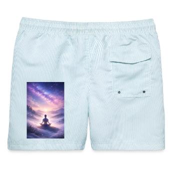 Sternenstille Meditation - Männer Badeshorts - hellblau gestreift - Hinten - AI Model Male 178 light (178cm)