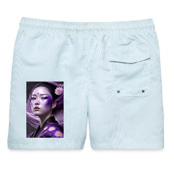 Modern Violet Girl Art Design - Männer Badeshorts - hellblau gestreift - Hinten - AI Model Male 178 light (178cm)