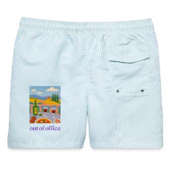 Out of Office Toskana Poster Italien Wein - Männer Badeshorts - hellblau gestreift - Hinten - AI Model Male 178 light (178cm)