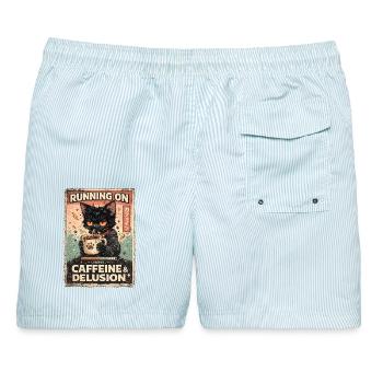 Kaffee Katze: Koffein & Illusion - Männer Badeshorts - hellblau gestreift - Hinten - AI Model Male 178 light (178cm)