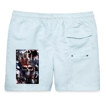 Dunkler gotischer Stadtschädel / Schädel - Männer Badeshorts - hellblau gestreift - Hinten - AI Model Male 178 light (178cm)