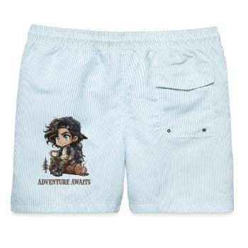 Wanderer Chibi Camping Abenteuer Geschenk - Männer Badeshorts - hellblau gestreift - Hinten - AI Model Male 178 light (178cm)
