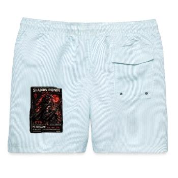 Shadow Ronin: Roter Mond Samurai - Männer Badeshorts - hellblau gestreift - Hinten - AI Model Male 178 light (178cm)