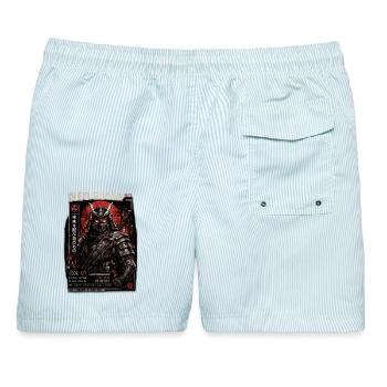 Neo Bushi Armor Noir - Männer Badeshorts - hellblau gestreift - Hinten - AI Model Male 178 light (178cm)