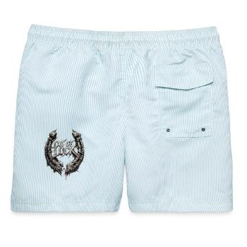 Out Of Luck – Industrie-Rave - Männer Badeshorts - hellblau gestreift - Hinten - AI Model Male 178 light (178cm)