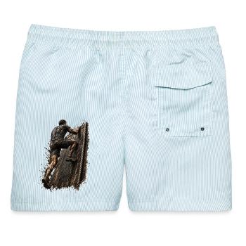 Mud Master - Obstacle - Teamwork - Männer Badeshorts - hellblau gestreift - Hinten - AI Model Male 178 light (178cm)