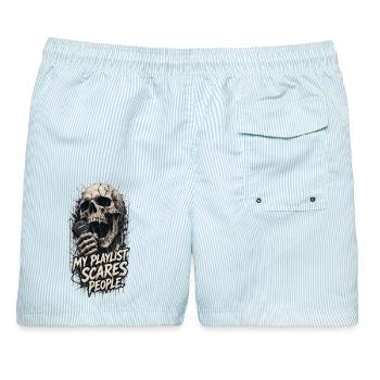 My Playlist scares People - Männer Badeshorts - hellblau gestreift - Hinten - AI Model Male 178 light (178cm)