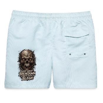 Every great Breakdown starts with a BLEGH - Männer Badeshorts - hellblau gestreift - Hinten - AI Model Male 178 light (178cm)