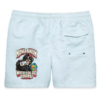 Jetzt weiß ich, woher du deinen hast - Männer Badeshorts - hellblau gestreift - Hinten - AI Model Male 178 light (178cm)