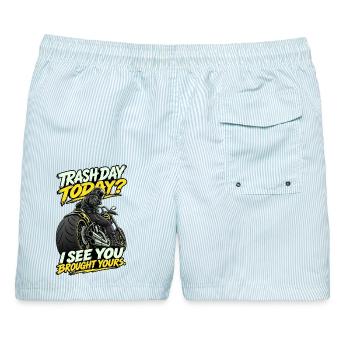 Trash Day Motorrad-Humor - Männer Badeshorts - hellblau gestreift - Hinten - AI Model Male 178 light (178cm)