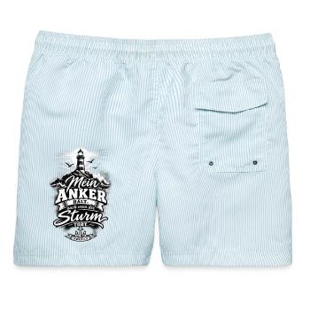 Mein Anker hält – Hebräer 6,19 | Hoffnung - Männer Badeshorts - hellblau gestreift - Hinten - AI Model Male 178 light (178cm)