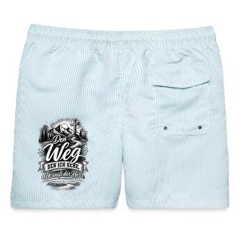 Den Weg, den ich gehe, weiß der Herr – Hiob 23,10 - Männer Badeshorts - hellblau gestreift - Hinten - AI Model Male 178 light (178cm)