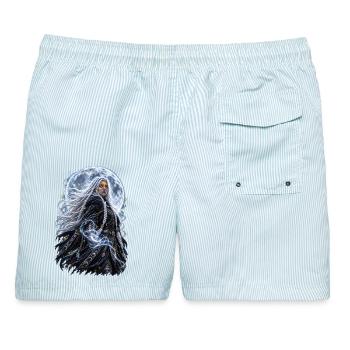 Tochter des Mondes - Männer Badeshorts - hellblau gestreift - Hinten - AI Model Male 178 light (178cm)