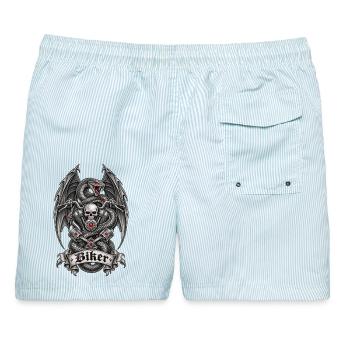 Biker – Totenkopf, Schlange & dunkle Flügel - Männer Badeshorts - hellblau gestreift - Hinten - AI Model Male 178 light (178cm)