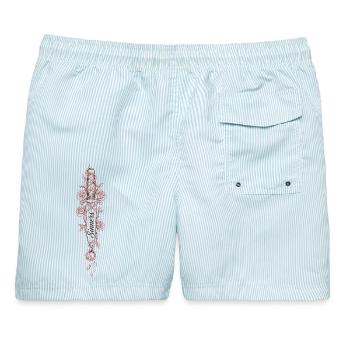 Sünder Dolch und Rosen Tattoo-Stil Dunkler Aesthet - Männer Badeshorts - hellblau gestreift - Hinten - AI Model Male 178 light (178cm)