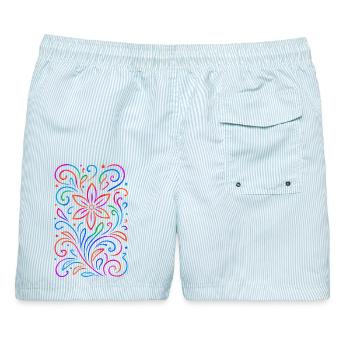 Leuchtendes florales Mandala - Männer Badeshorts - hellblau gestreift - Hinten - AI Model Male 178 light (178cm)
