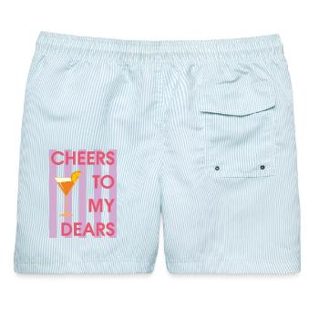 Prost auf meine Lieben, Cheers - Männer Badeshorts - hellblau gestreift - Hinten - AI Model Male 178 light (178cm)