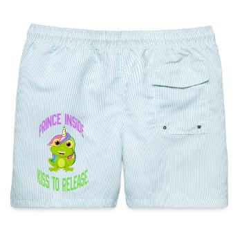Prince Inside – Kiss to Release - Männer Badeshorts - hellblau gestreift - Hinten - AI Model Male 178 light (178cm)