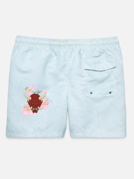 Oni x Pink Lilies - Männer Badeshorts - hellblau gestreift