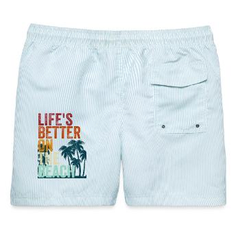 Life's better on the beach - Männer Badeshorts - hellblau gestreift - Hinten - AI Model Male 178 light (178cm)