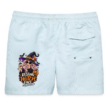 ⚪ Resting Witch Face – Hexe - Männer Badeshorts - hellblau gestreift - Hinten - AI Model Male 178 light (178cm)