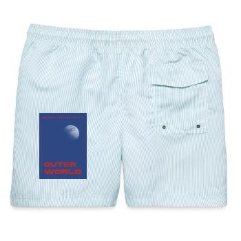 Outer World  - Männer Badeshorts - hellblau gestreift - Hinten - AI Model Male 178 light (178cm)