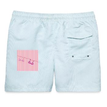 Feminismus  - Männer Badeshorts - hellblau gestreift - Hinten - AI Model Male 178 light (178cm)